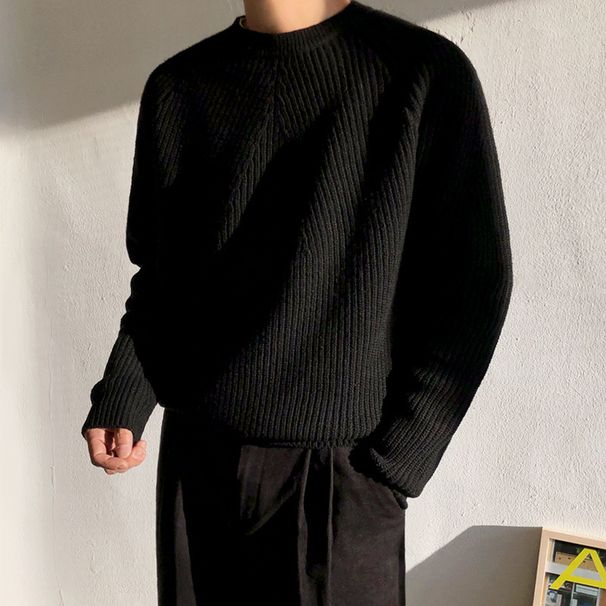 Men's Fashion Crewneck Sweater – Korean-Inspired Relaxed Fit Knit Top For Casual Layering_viptrois.com