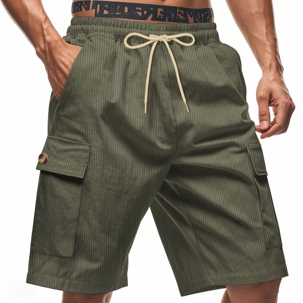 Men's Corduroy Work Shorts Casual Lace Up Button Multi Pocket Straight Cut Summer Shorts_viptrois.com