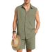 Men's Linen Blend Short Sleeve Shirt & Shorts Set | Breathable Summer Resort Wear, Hawaiian Print Vacation Outfit_viptrois.com