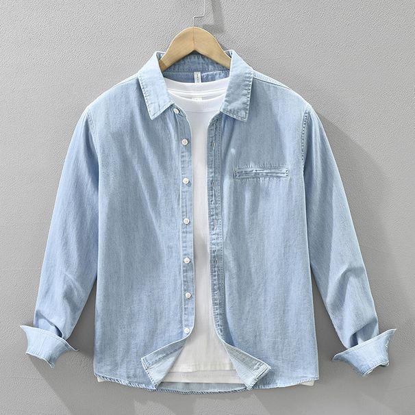 Retro Denim Long Sleeved Shirt For Men, Fashionable And Versatile, Artistic And Casual Loose Top_viptrois.com