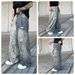 Men's Retro Patchwork Washed Denim Jeans - Loose Straight Fit With Leopard Print & Distressed Details_viptrois.com