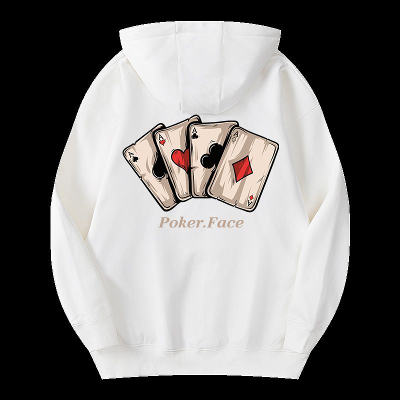 Stylish Poker Print Hoodie For Men - Loose Fit Casual Pullover With Vintage Design, Long Sleeve Streetwear For Teens & Youth (Black/White, M-3XL)_viptrois.com