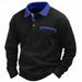 Men's Long Sleeve Waffle Knit Polo Shirt - Casual Loose Fit Button Down Collar T-Shirt For Autumn & Spring - Solid Color Breathable Fabric_viptrois.com