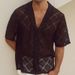 Men's Casual Knitted Sweater Hollow Breathable Short Sleeved Lapel Fashion Men_viptrois.com