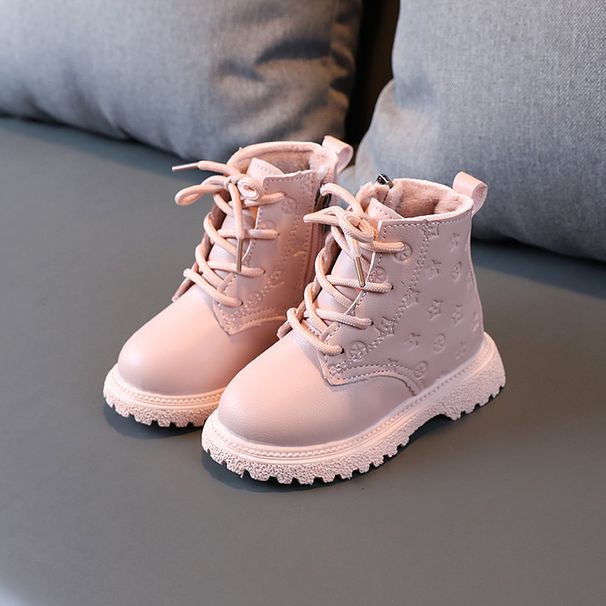 Mother & Kids Winter High-top Children's Martin Boots Boys' Plus Velvet Warm Leather Boots Girls' Cotton Boots Solid Color Simple Children's Shoes_viptrois.com
