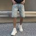 Men's Clothing Summer Mid Length Pants Trendy Brand Patch Hole Five Point Denim Shorts Men Ins Handsome Trendy Half Length Pants Youth Five_viptrois.com