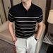 Summer New Arrival Men's Polo Shirt High End Ice Silk Hollow out Striped Short Sleeve T-Shirt Thin Knitwear_viptrois.com