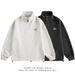 Korean Style Half-Zip Fleece Hoodie – Embroidered Stand Collar Oversized Sweatshirt For Teens (Light Grey/Dark Grey, M-XXXL)_viptrois.com