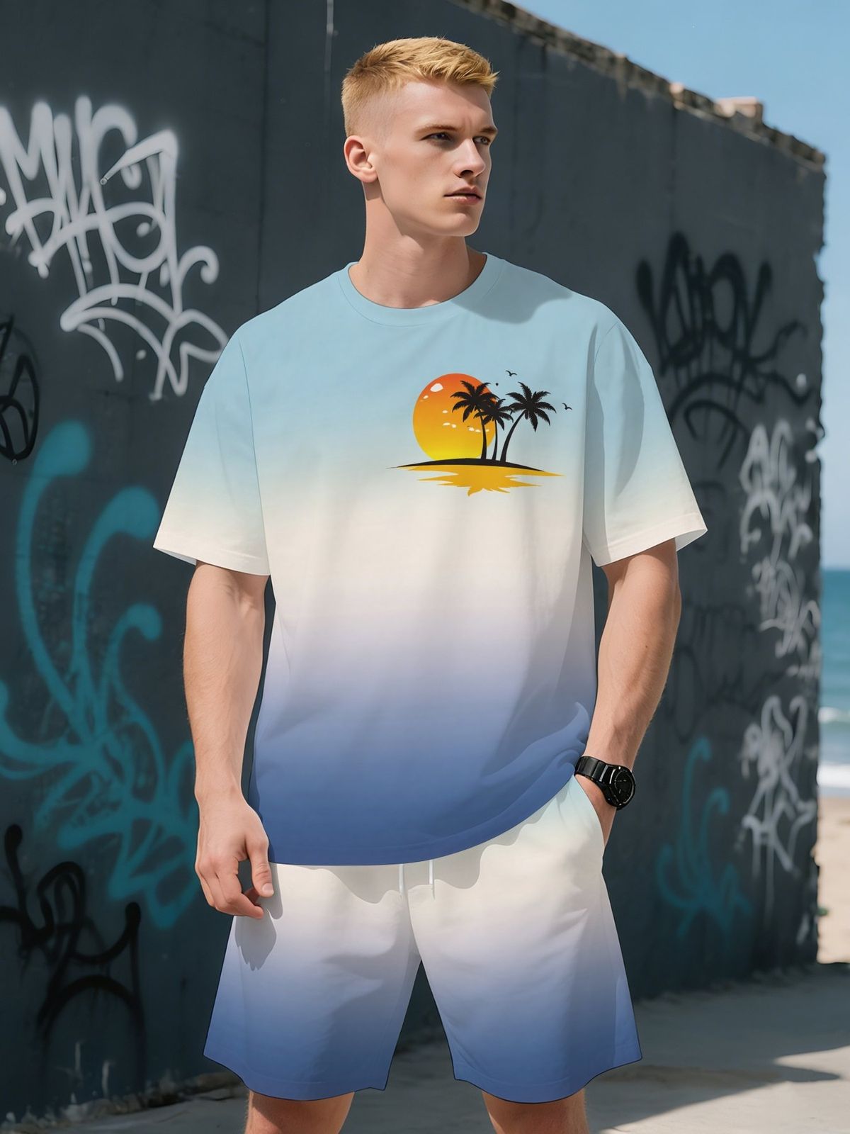 Y2 Men's 3D Digital Printed Casual Fashion Short Sleeve Shirt And Shorts Set Cross Border Xiyin Foreign Trade 2026_viptrois.com