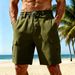Men's Linen Cargo Shorts Drawstring Elastic Waist Straight Leg Solid Color Breathable Casual Beach Shorts 5 Inch_viptrois.com