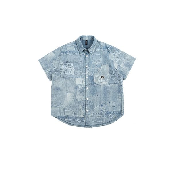 Men's Clothing Niche Fashion Brand Workwear Pocket Loose Short Sleeve Denim Shirt Men's Shirt C30_viptrois.com