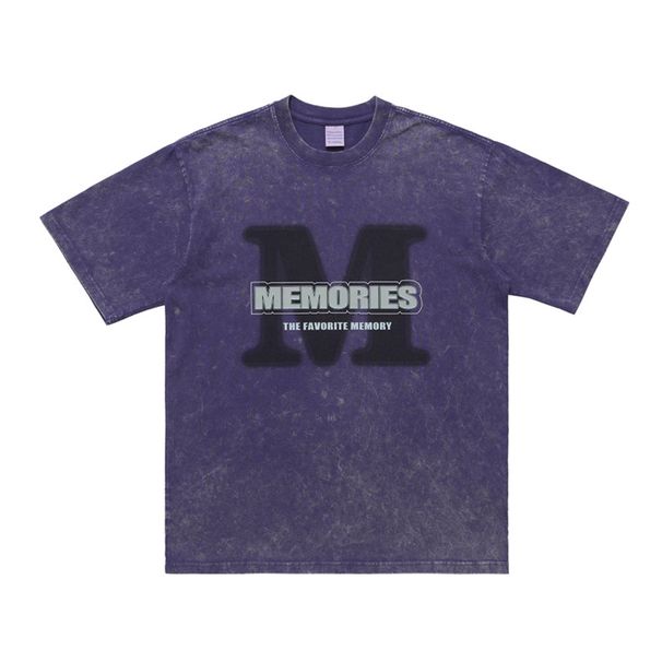 American Style Men's Letter Print Washed Vintage Street Loose Drop Shoulder T-Shirt Couple Wear_viptrois.com