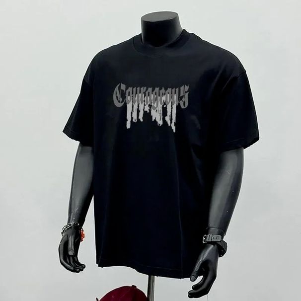"Men's Vintage Heavyweight Graphic T-Shirt – Oversized Cotton Tee With Urban Print (220GSM, Breathable Short Sleeve, Unisex Streetwear Essential)"_viptrois.com