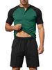 Men's Summer Casual V-Neck Color Block Short Sleeve T-Shirt & Shorts Set - Breathable & Comfortable Outfit For Sports & Daily Wear_viptrois.com