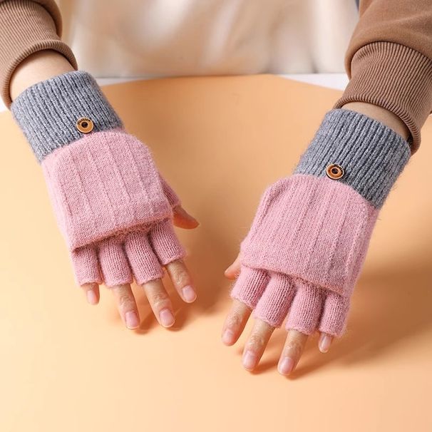 Half finger flip glove Winter Ladies cute plus fleece knit warm wool fingertip_viptrois.com