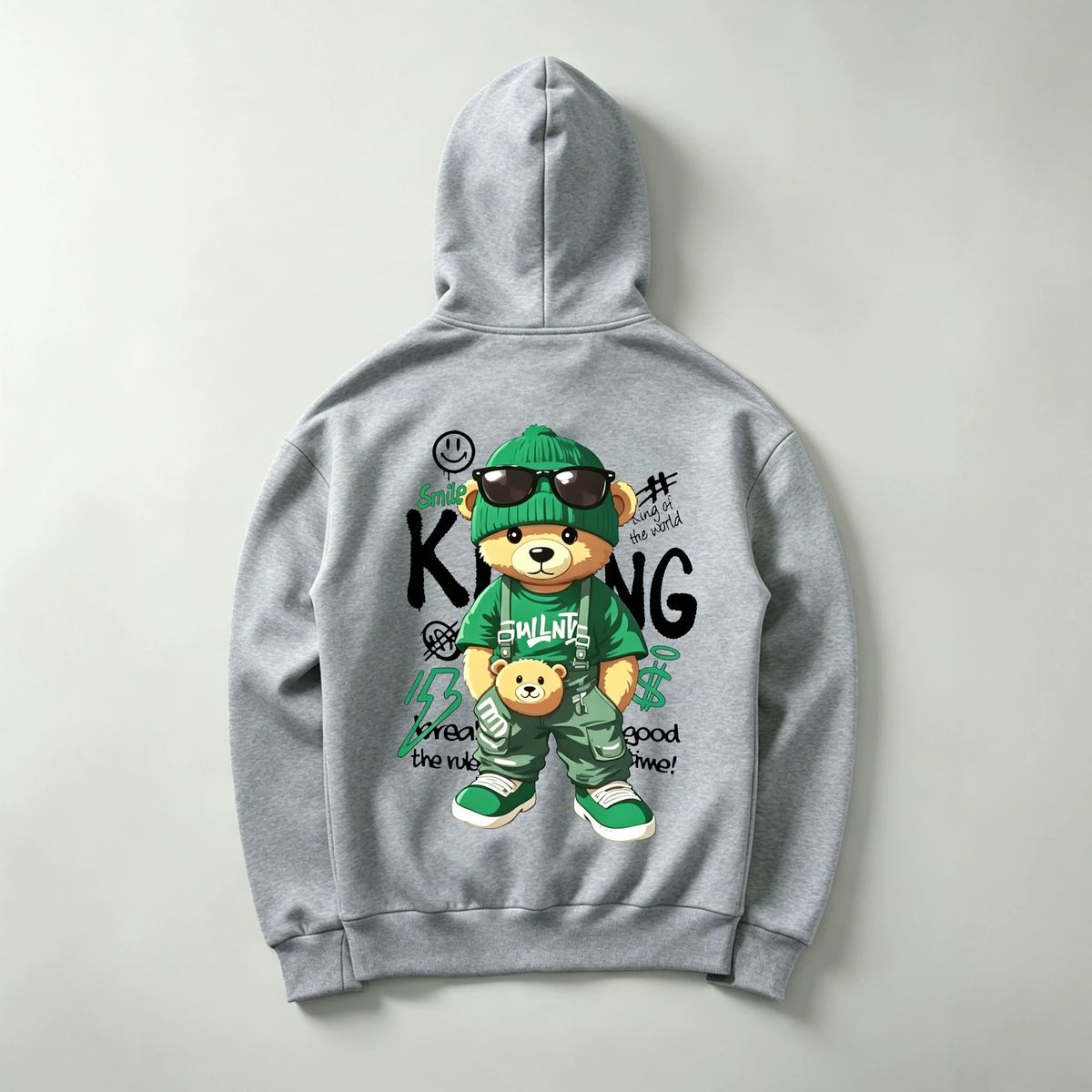 Trendy Sunglasses Bear Print Hoodie, Unisex American Style Fleece Zip Up Sweatshirt_viptrois.com