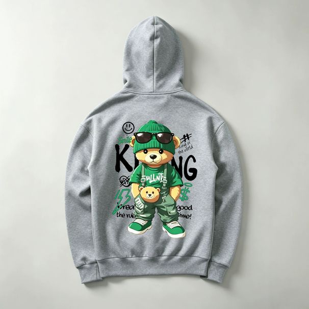 New Cross Border Men's Sunglasses Bear Print Hooded Sweatshirt, Street Style Cartoon Sunglasses Bear Zip Up Sweatshirt_viptrois.com