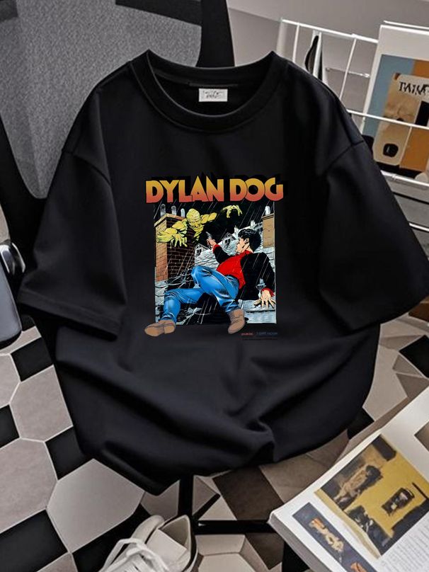 Vintage 1992 Dylan Dog T Shirt 90s 1990s Italian Horror Comics Stretched Streetwear Stylish Homme Unisex Fashion Graphic Summer Slightly Casual_viptrois.com