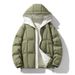 Men's Fleece-Lined Hooded Puffer Jacket - Korean Style Winter Coat With Stand Collar, Windproof Casual Outerwear (Black/ Cream/ Red/ Olive Green)_viptrois.com