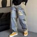 Men's Clothing Niche Retro Dirty Wash Old Paint Ripped Jeans Men's Trendy Brand Handsome Big Machete Wide Leg Mopping Long Pants_viptrois.com