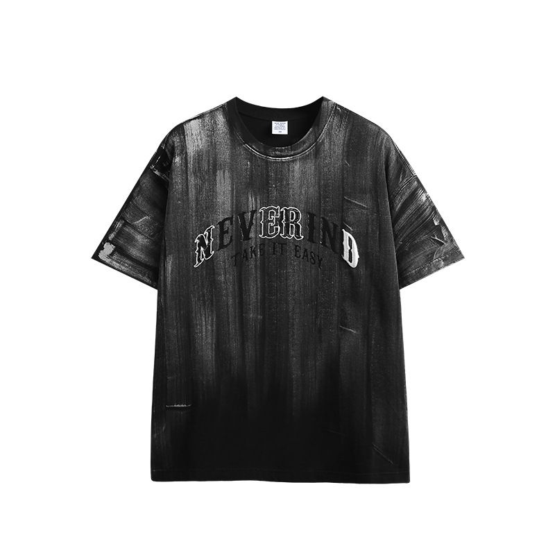 INF Men's Wear | 2024 Spring and Summer New Fashion Brand T-shirts Brushed Color Heavy Craft Loose Short Sleeve Imitation Silver Foam Printed T-shirt_viptrois.com