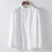 Men's Clothing Fashion Casual Linen Shirt Stand Collar Slim Fit Solid Color Splicing Long Sleeve Cotton And Linen Shirt_viptrois.com