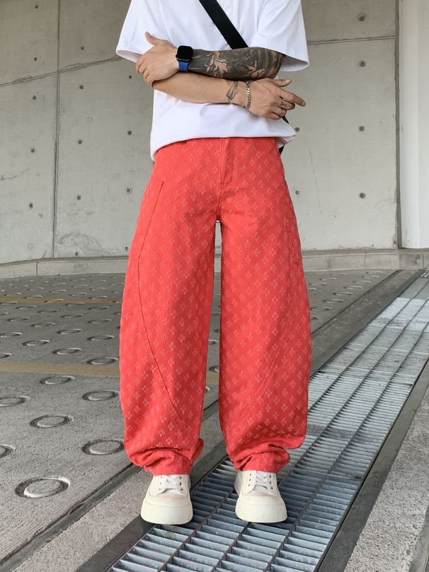 Men's Clothing Fashion Brand Loose Straight Washed Full Print Scimitar Jeans Men's American Jacquard Casual Pants Men's Summer Thin Style_viptrois.com