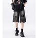 Men's Distressed Denim Shorts, Lightweight Ripped Knee-Length Cargo Shorts With Multiple Pockets, Loose Fit Streetwear Hip Hop Style Summer Shorts_viptrois.com