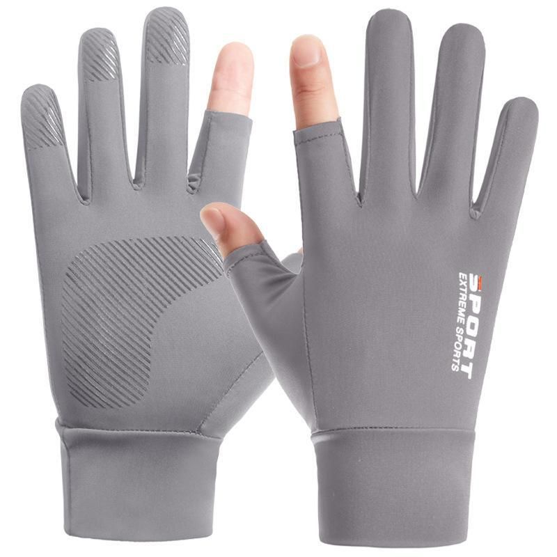Cycling Gloves Ice Silk Gloves Men's Summer Leaking Two Fingers Takeaway Cycling Driving Outdoor Sun Protection Thin Gloves_viptrois.com