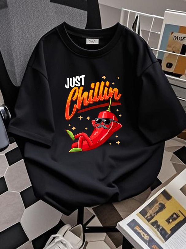 NEW LIMITED Funny Chilli Hot Pepper Just Chillin Sauce Jalapeno Mexican T-Shirt Breathable Versatile Homme Top For Everyday Wear Streetwear Casual_viptrois.com