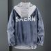 Men's Clothing hooded denim jacket men's spring and autumn trendy brand loose waffle two piece retro zipper casual jacket_viptrois.com