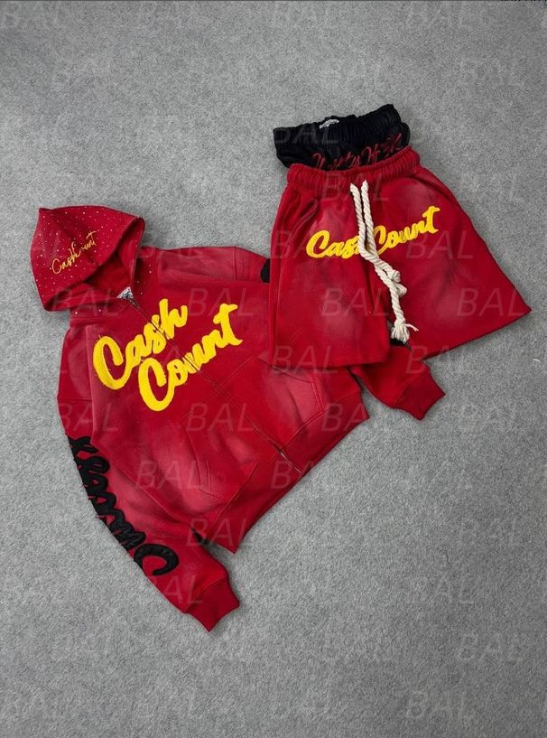 Men's Retro Letter Hooded Zip Up Sweatshirt Jacket And Pants Shorts Set Style Autumn Winter Fashion_viptrois.com