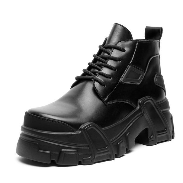 Men's Commuter Big Head Casual Leather Shoes, High Sense Of Heightening, Round Head Martin Boots_viptrois.com