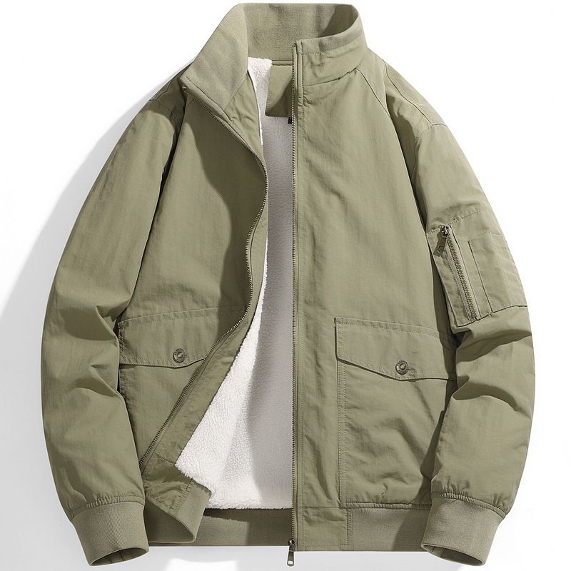 Men's Winter Fleece-Lined Jacket – Water-Resistant Nylon Oversized Fit (L-5XL, Windproof, Thermal Insulation, Black/Khaki/Army Green)_viptrois.com