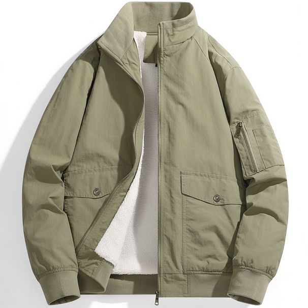 Men's Winter Fleece-Lined Jacket – Water-Resistant Nylon Oversized Fit (L-5XL, Windproof, Thermal Insulation, Black/Khaki/Army Green)_viptrois.com