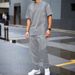 Men's Clothing Summer Men's Heavy Solid Color Jacquard Round Neck Short Sleeved T Shirt Trousers Outdoor Leisure Two Sets_viptrois.com