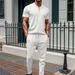 New Waffle Texture Stand Collar Small Zipper Solid Color Men's Short Sleeve Long Pants Set_viptrois.com