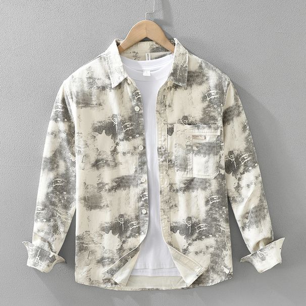 Men's Clothing Trendy Printed Long Sleeved Shirt Fashionable And Casual Versatile And Artistic Loose Tops_viptrois.com