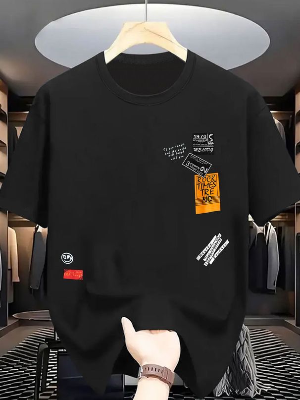 Maglietta Uomo 100% Cotone 180g Collo Tondo Elastico Stampa Hip Hop Traspirante Moda Estiva Vestibilità Regolare_viptrois.com