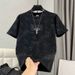 Men's Clothing Men's Summer Fashion Light Luxury Tie Dye Letter Embroidery Short Sleeve T-Shirt Simple Patchwork Cool Versatile Crew Neck Top_viptrois.com