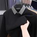 Men's Winter New Two-Piece Turn-Down Collar Fleece-Lined Thick Solid Color Long Sleeve T-Shirt Sweater Knitwear_viptrois.com