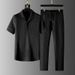 Men's Clothing Ice Silk T Shirt Men's Summer High End Short Sleeved Casual Sports Suit V Neck Half Sleeved T Shirt With Pants Two Piece Suit_viptrois.com