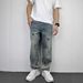 Autumn Casual Handsome Heavy Washed Retro Embroidered Jeans Men's Straight Loose Versatile Wide Leg Pants_viptrois.com