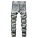 Men's Clothing New Cross Border Men's Clothing Ripped Straight Slim Non Elastic Jeans Many Tattered Men_viptrois.com