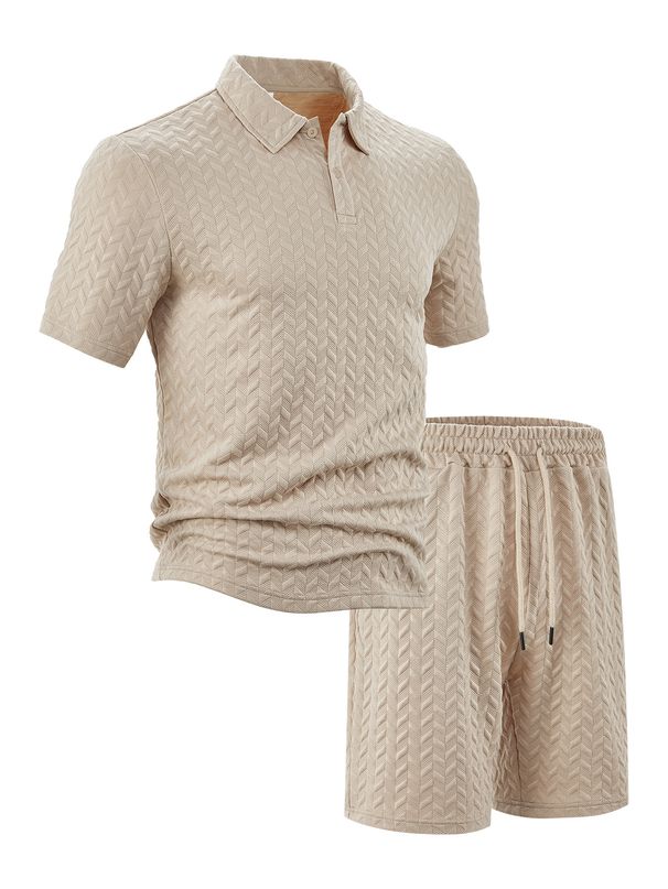 Men's Clothing Men's Summer New Casual Loose Lapel Jacquard Fabric Men's Short Sleeved Polo Shirt Suit_viptrois.com