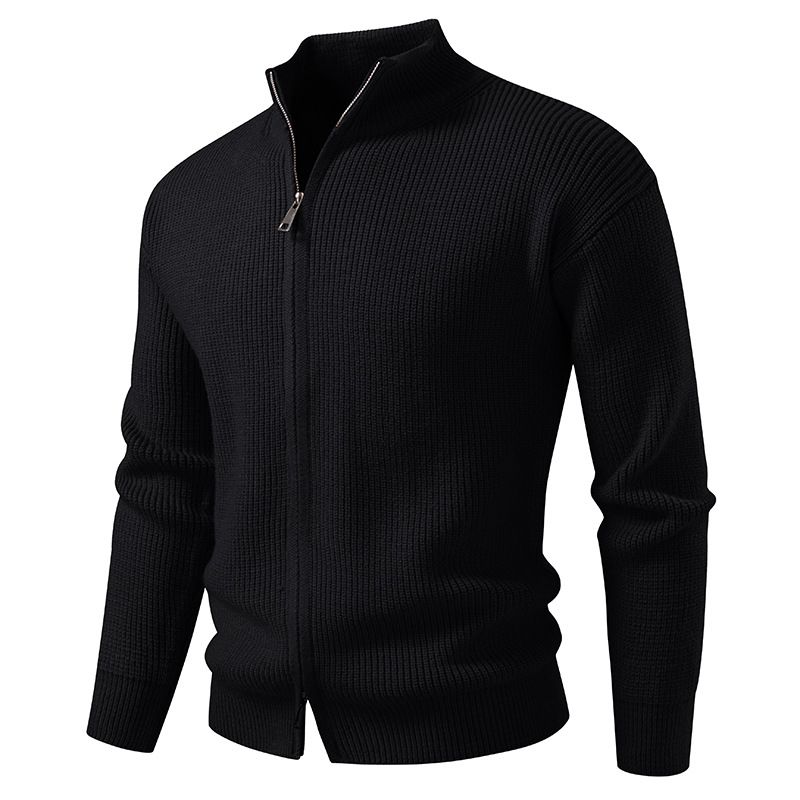 Men's Clothing Trend Cardigan Sweater Korean Style Stand Collar Slim Fit Fashion Solid Color Knit Sweater Stand Collar Slim Fit Casual Cardigan_viptrois.com