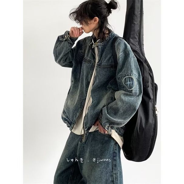 American Vintage Washed Denim For Men, Loose Versatile On The Streets, Cool And Casual Motorcycle Style Workwear, Stand_viptrois.com
