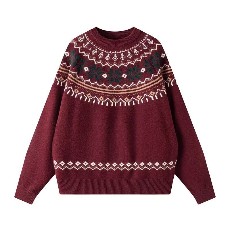 Autumn And Winter Jacquard Round Neck Knitted Sweater, Loose Casual Sweater, Fashionable Thread Jacket_viptrois.com