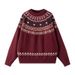 Autumn And Winter Jacquard Round Neck Knitted Sweater, Loose Casual Sweater, Fashionable Thread Jacket_viptrois.com