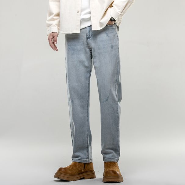 American Retro Spring Jeans, Men's Straight Harlan Small Feet Trendy Brand Washed Double Craft Middle Waist Youth Elastic_viptrois.com